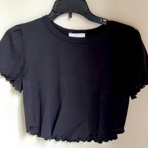 Black cropped cotton t-shirt